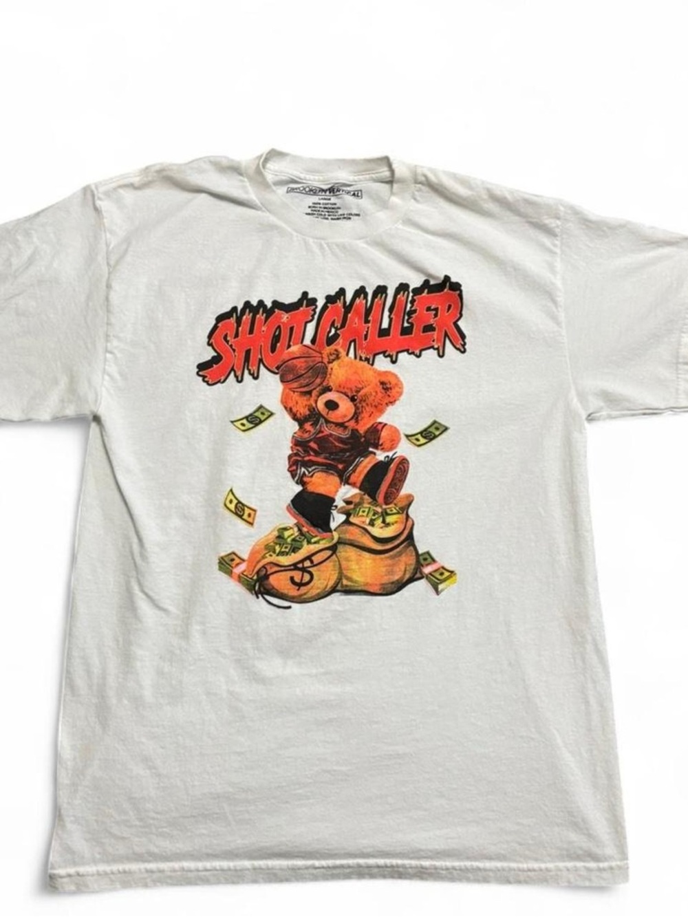 Brooklyn Vertical | Shot Caller Bear Graphic T-Shirt | White | M